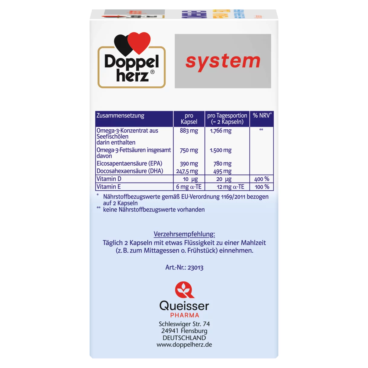 Abbildung der Produktverpackung Doppelherz system OMEGA-3 PREMIUM 1500 Seitenansicht links